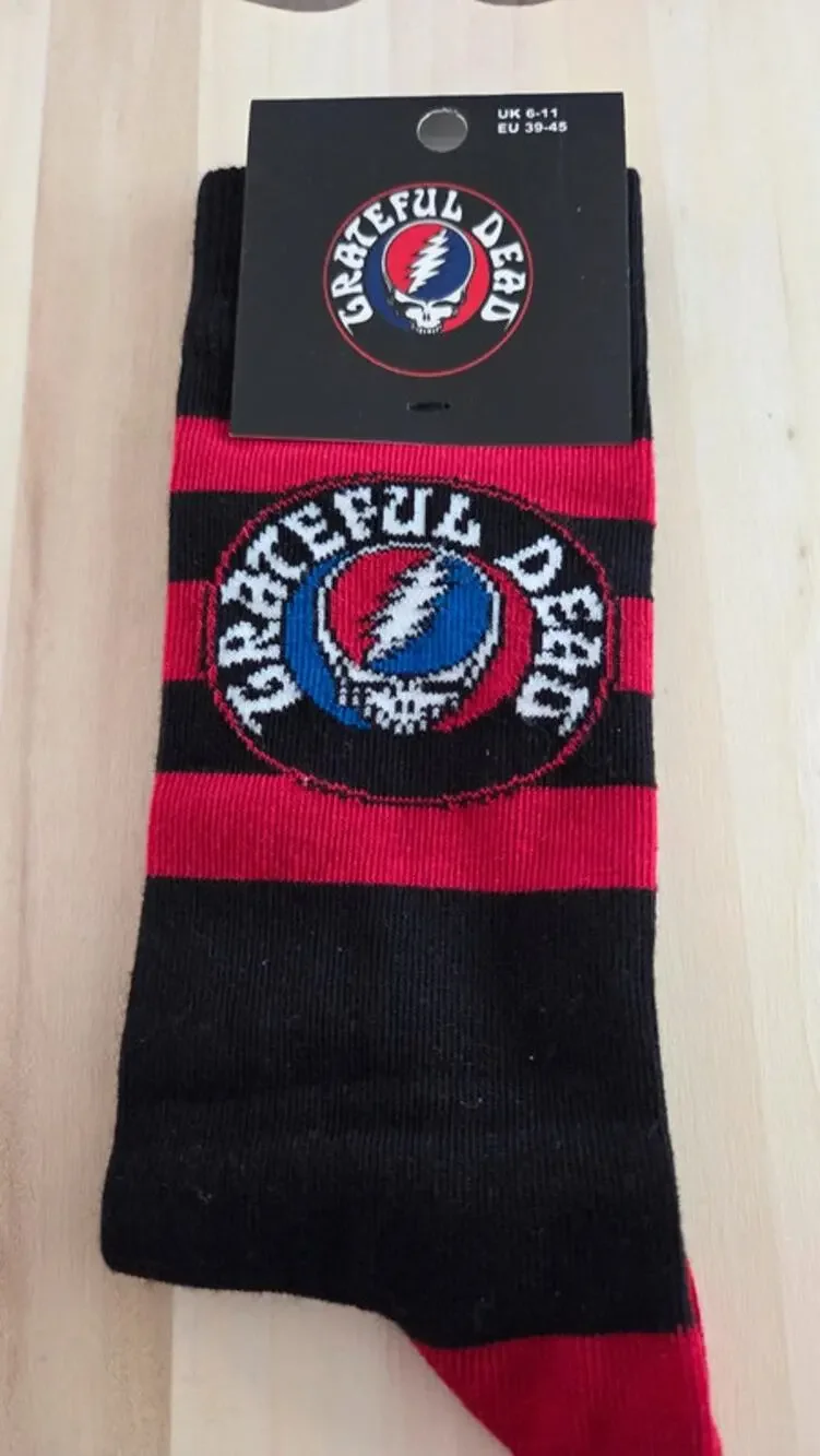 Grateful Dead Steal Your Face Socks NWT Official Licensed Rock Off Black Red